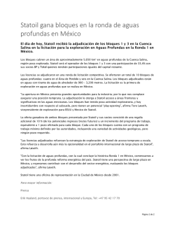 Statoil gana bloques en la ronda de aguas profundas en México