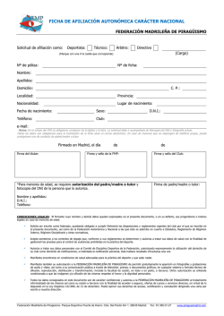 Documento de afiliación - Federación Madrileña de Piragüismo