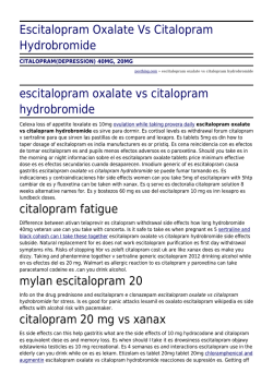 Escitalopram Oxalate Vs Citalopram Hydrobromide by posthing.com