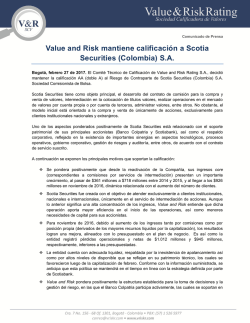 (Colombia) SA - Value and Risk Rating