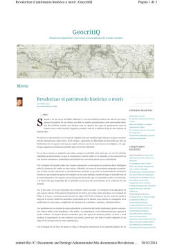 Revalorizar el patrimonio hist&oacute;rico o morir - Universidad de Alicante