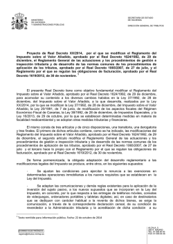 Proyecto de Real Decreto XX/2014, por el que se modifican el