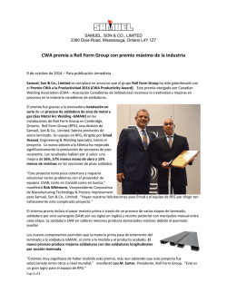 CWA premia a Roll Form Group con premio m&aacute;ximo de la industria