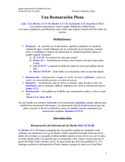 &ldquo;Una Restauraci&oacute;n Plena&rdquo; - El Candelero De Oro