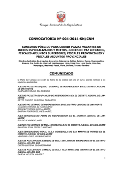 CONVOCATORIA Nº 004-2014-SN/CNM COMUNICADO