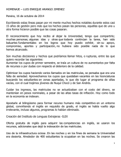 HOMENAJE – LUIS ENRIQUE ARANGO JIMENEZ Pereira, 16 de