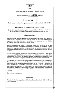 Resolución 4612 de 2014 - Ministerio de Salud y Protección Social