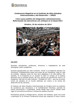 2014-10-17-Conferencia Magistral IHEID-Suiza - Presidencia de la
