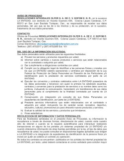 aviso de privacidad - Resoluciones Integrales Olfer, SA de CV