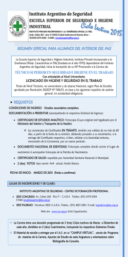 Inscripción CICLO LECTIVO 2015 - Instituto Argentino de Seguridad