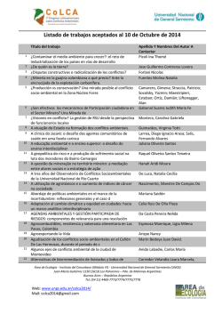 Listado de trabajos aceptados al 10 de Octubre de 2014 - UNGS