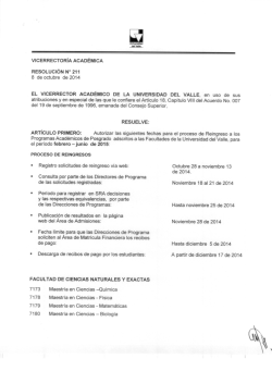 Junio / 2015 - Registro Académico - Universidad del Valle