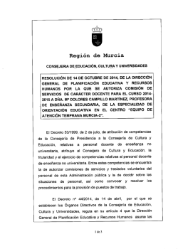 Resolución por la que se autoriza Comisión de Servicios - Educarm