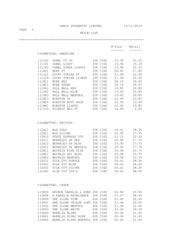 LEWIS STAGNETTO LIMITED 23/10/2014 Page 1 PRICE LIST