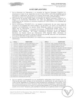 AVISO EMPLAZATORIO VILLAvmENDA - Villavivienda