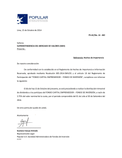 Lima, 15 de Octubre de 2014 PS-AC/No. 14 - 462 Señores - SMV