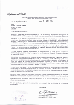 Oficio dirigido al Ministro del Interior, Daniel Urresti Elera, en