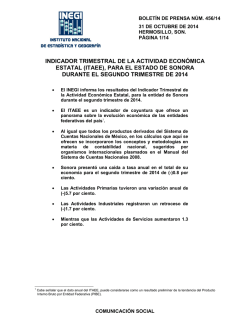 Comunicado de Prensa. Anuncia el INEGI la publicación del