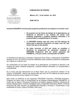 COMUNICADO DE PRENSA México, D.F., 14 de octubre - Sagarpa