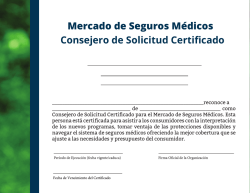 Mercado de Seguros Médicos Consejero de Solicitud Certificado