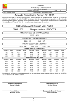 Acta de Resultados Sorteo No.2256 - Lotería de Bogota