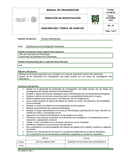 DP-SIB-69 T&eacute;cnico Laboratorista - Instituto Nacional de Rehabilitaci&oacute;n