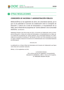 Resolución de 22 de septiembre de 2014, de la Secretaría General