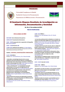 III Seminario Hispano Brasile&ntilde;o de investigaci&oacute;n en Informaci&oacute;n