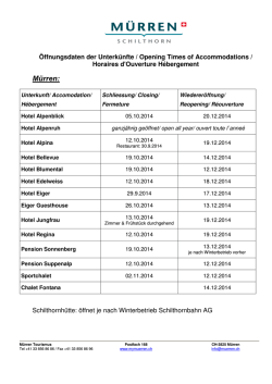 &Ouml;ffnungszeiten der Hotels - Jungfrau Region