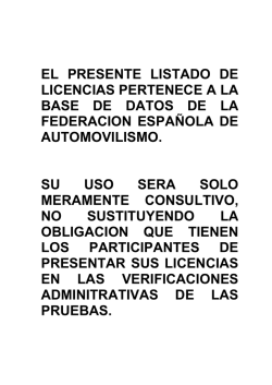 listado licencias automovilismo pdf. - Federación Madrileña de