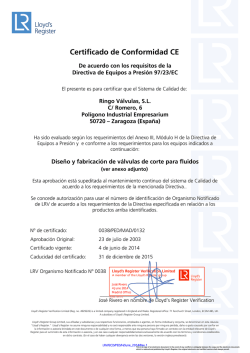 Certificado de Conformidad CE - Ringo Válvulas