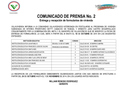 COMUNICADO DE PRENSA No. 2 - Villavivienda