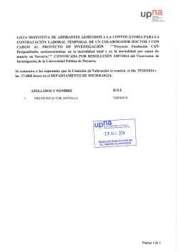 lista definitiva de aspirantes admitidos a la convocatoria para la