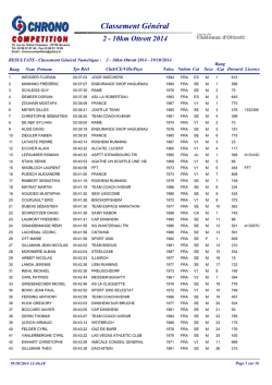 Classement Général 2 - 10km Ottrott 2014 - Course des Châteaux
