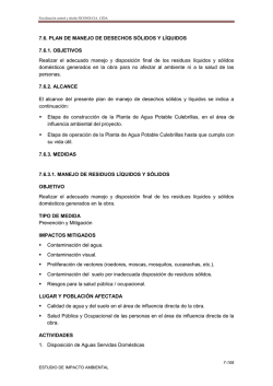 Cap&iacute;tulo 7.6. Plan Manejo Desechos Planta Culebrillas - Etapa