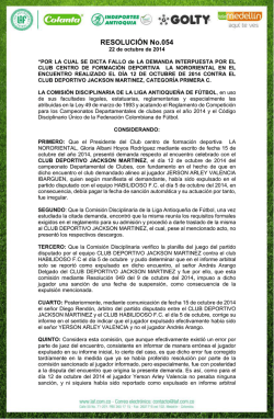 RESOLUCI&Oacute;N No.054 - Liga Antioque&ntilde;a de F&uacute;tbol
