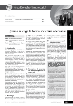 VIII &iquest;C&oacute;mo se elige la forma societaria adecuada? - Revista