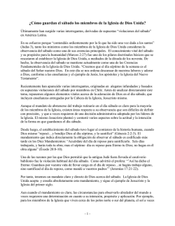 C&oacute;mo guardan el s&aacute;bado los miembros de la Iglesia de Dios Unida