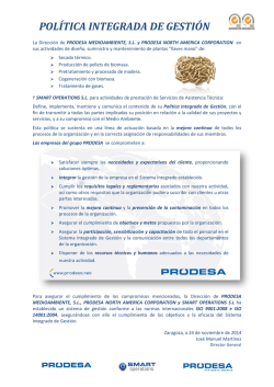 Política Integrada de Gestión - Prodesa Medioambiente