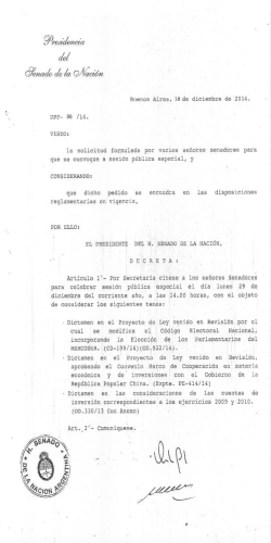 Convocatoria a Sesión Especial para el 29/12/2014