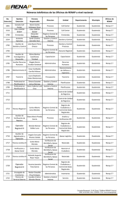 Números telefónicos de las Oficinas de RENAP a nivel nacional.