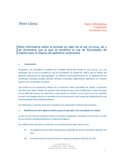 Nota Informativa sobre la entrada en vigor de la Ley - Pérez-Llorca