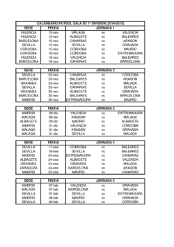 Calendario Fútbol Sala 1ª División, temporada 2014-2015