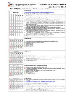 Calendário Escolar UFSJ Ano Letivo 2014