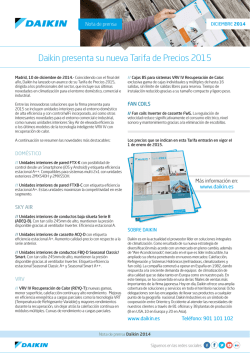 Daikin presenta su nueva Tarifa de Precios 2015
