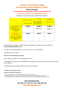 Precios y formas de pago Formación doulas Mallorca 2015