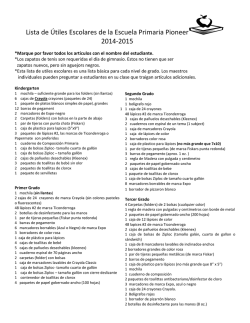 Lista de Útiles Escolares de la Escuela Primaria Pioneer 2014-2015