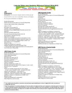 Lista de Útiles para Appleton Bilingual School 2014-2015