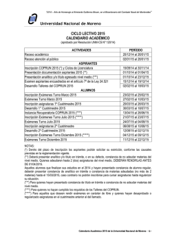 Calendario Académico 2015 - Universidad Nacional de Moreno