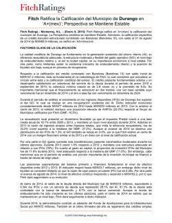 Fitch Ratifica la Calificaci&oacute;n del Municipio de Durango en 'A+(mex